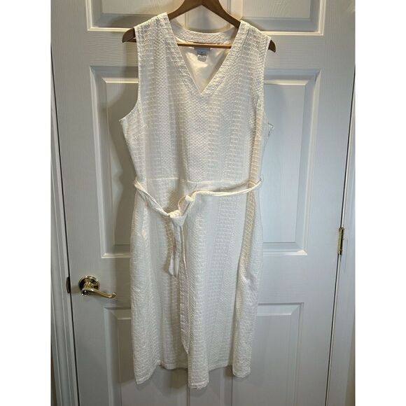 Liz Claiborne White Striped Eyelet Sleeveless Fully Lined Dress Women’s Size XL - Picture 1 of 6